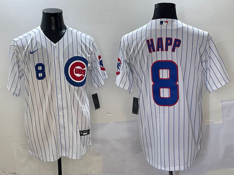 Men Chicago Cubs #8 Happ White Stripe Game Nike 2025 MLB Jersey style 3->chicago cubs->MLB Jersey